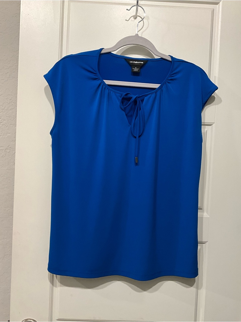 Liz Claiborne Cobalt Blue Tie-Front Cap Sleeve Blouse